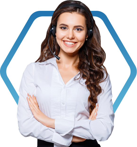 Customer Service Representative with hexagon background